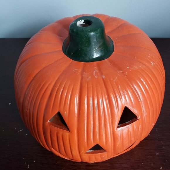 Halloween Vintage ceramic Jack O Lantern face lights up uses votive candle - Picture 3 of 5